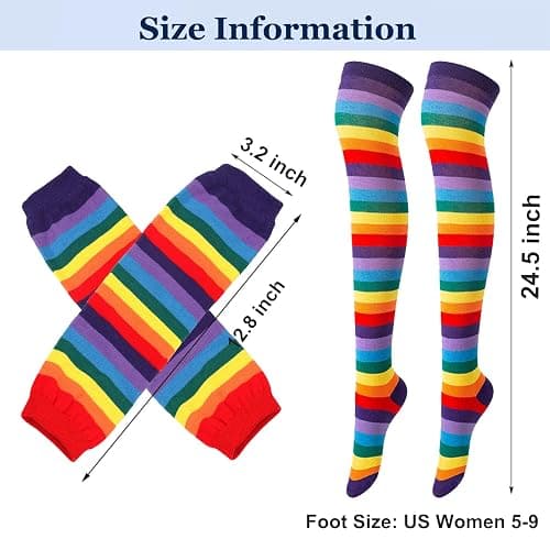 Ibeauti 8 Pcs Womens Striped Knee High Socks Stockings Y2K Goth Knitted Long Arm Warmer Fingerless Gloves Set thumbnail 2