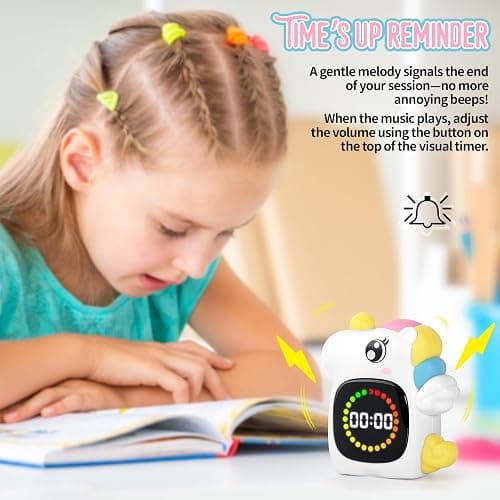 Unicorn Visual Timer for Kids, Rechargeable 99:59 Digital Countdown Timer, Visual Time Progress Display, Adjustable Volume, Classroom Homeschool Study Timer thumbnail 7