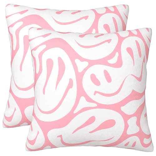 Pecfamly Cute Pink Preppy Throw Pillows (Covers Only No Pillow Inserts) Cute Pink Preppy Teenage Tween Clean Girl Aesthetic Room Bedroom Home Apartment Decor Aesthetic Stuff Things for Teen Girls - Image 1