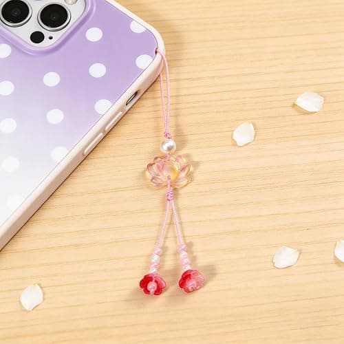 Cute Flower Phone Charm Lotus Flowers Pearl Beaded Camera Phone Strap | Bag Charms Y2K Accessories thumbnail 6