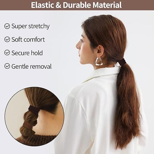150 Pcs Seamless Elastic Hair Ties No Damage for Thick & Thin Hair, Ponytail Holders, Elastics, Soft Pony Tails Bands for Women, Coffee & Brown thumbnail 3
