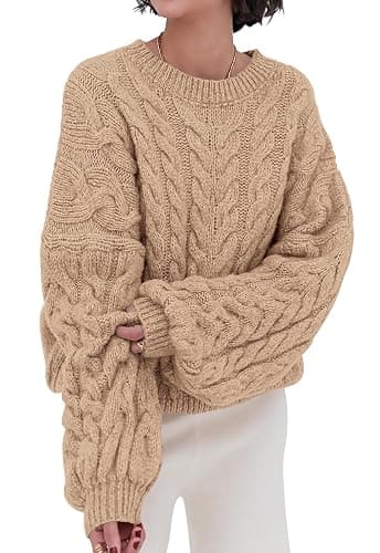PRETTYGARDEN Womens Sweaters Fall 2025 Cable Knit Long Sleeve Crewneck Oversized Sweater Chunky Pullover Loose Outfits - Image 1