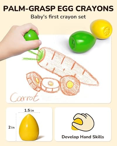 JUPITEARTH 12 Colors Egg Crayons for Toddlers 1-3, Palm-Grasp Non Toxic Jumbo Washable Crayons for Kids, Fat Brain Toys for Preschool Art Supplies and Perfect Easter Gifts for Boys and Girls - 12 thumbnail 3