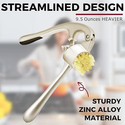 Kitessensu High Effective Garlic Press With Studs, Heavy Duty Garlic Mincer, Easy to Squeeze and Clean, Rust Proof & Dishwasher Safe, Ginger Crusher- Imperial Silver thumbnail 7