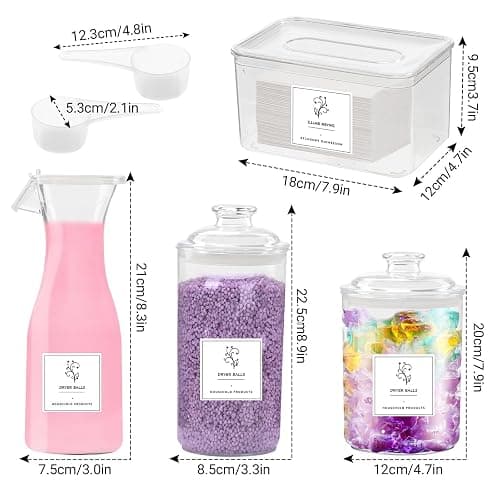 4PCS Laundry Storage Containers Jars, Liquid Laundry Detergent Storage Fabric Softener Dispenser with Labels Scoops Washing Powder Storage Acrylic Laundry Pods for Washing Pods Dryer Sheet Bath Bombs thumbnail 3