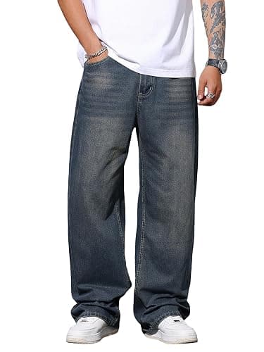 DFGIGT Mens Wide Leg Baggy Jeans Y2k Casual Fashion Loose Denim Pants Work Office Streetwear - Image 1