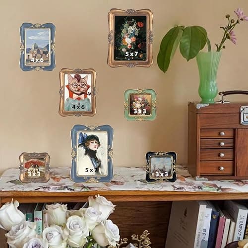WINPLUS+ Vintage Picture frames 3x3,Luxury Antique Photo Frames With Golden Embossed Flower Furnishing, Retro Style Decor, Wall and Tabletop Display, Art Gallery (3 * 3-Green) thumbnail 5
