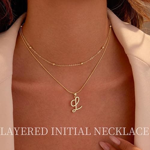 Zhlichouy Gold Initial Necklaces for Women 14K Gold Plated Dainty Cute Letter A-Z Layered Trendy Chain Choker Chunky Name Pendant Necklace for Women Jewelry Personalized Gifts thumbnail 2