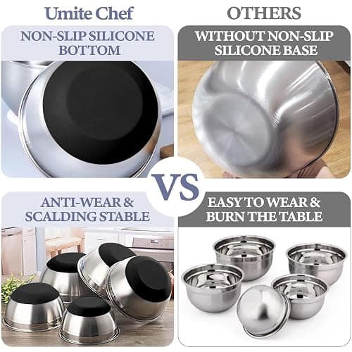 Umite Chef Mixing Bowls with Airtight Lids, 8PCS Stainless Steel Nesting Mixing Bowls Set, 3 Grater Attachments & Non-Slip Bottoms, Black Kitchen Bowls, Size 5, 4, 3.5, 2, 1.5QT for Baking & Serving thumbnail 3
