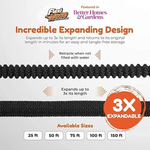 Flexi Hose PLUS with 8 Function Nozzle Expandable Garden Hose, Lightweight & No-Kink Flexible Garden Hose, 3/4 inch Solid Brass Fittings and Double Latex Core, 100 ft Black thumbnail 2