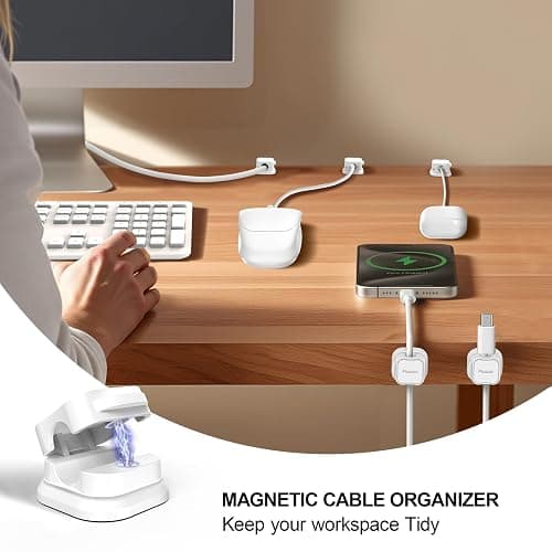 Picozon 6 Pack Magnetic Cable Clip Organizer Cord Holder, Picozon Adhesive Cable Management, Wire Phone USB Charger Cable Holder Keeper Organizer for Car, Office Home Desktop, Wall, Night Table thumbnail 2