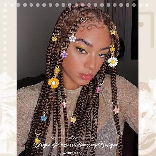 NAISKA 24Pcs Gold Butterfly Braid Clips Spring Hair Jewelry Dreadlock Accessories Colorful Butterflies Pendant Charms Flower Braid Clips Beads Cuffs Rings Hair Jewelry Gifts for Women thumbnail 3