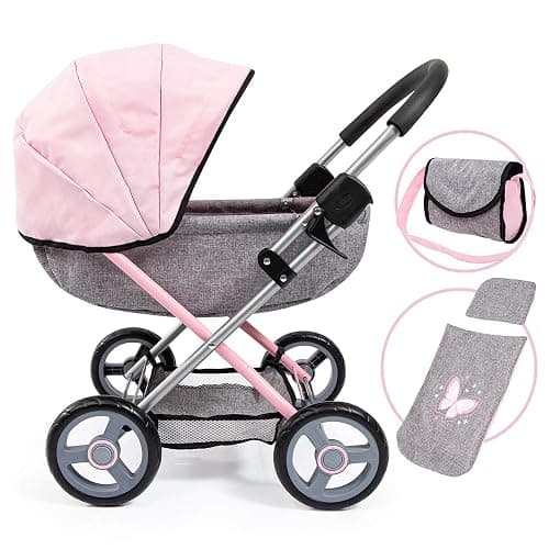 Bayer Baby Doll Stroller Toy Set with Accessories - Pink/Grey Pretend Play Carriage for Toddlers & Kids up to 18 Inch Dolls - Image 1