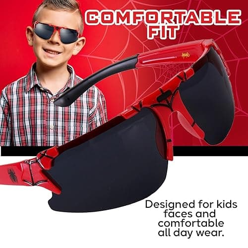 Marvel Spiderman Sunglasses for Kids - Stylish, Comfortable & Durable UV-Protective Spiderman Glasses With Soft Carrying Case - Red - Black thumbnail 4
