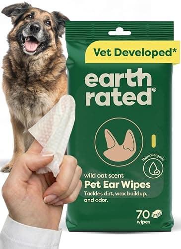 Earth Rated (A Canadian Company) Vet-Developed Pet Ear Wipes, Hypoallergenic Cleaner for Dogs & Cats Ears to Remove Dirt, Wild Oat Scent, 70 Count - Image 1