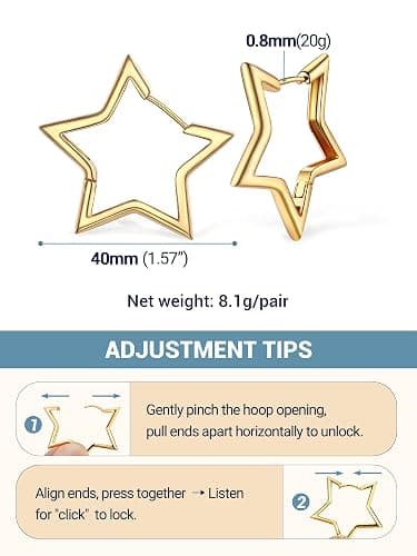 PROSTEEL Star Hoop Earrings for Women, 20mm/30mm/40mm/50mm/60mm, Small/Big Star Hoops, Non Tarnish Brass with14K Gold/Black Plated, Hypoallergenic, Jewelry Gift for Her thumbnail 4