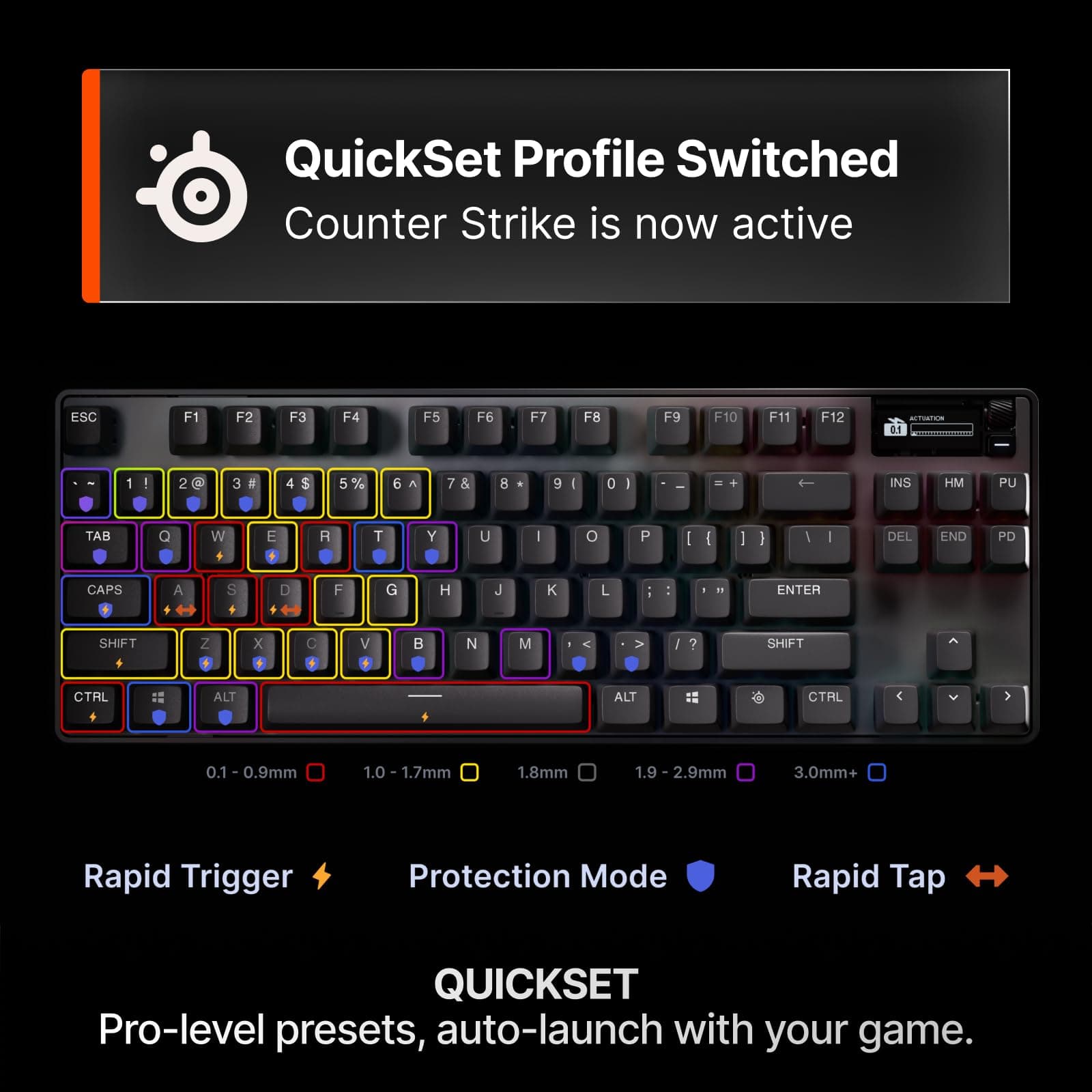 SteelSeries Apex Pro TKL Gen 3 OmniPoint 3.0 HyperMagnetic Switches — Adjustable Actuation — Rapid Trigger — Game-Ready Presets — Protection Mode — Rapid Tap/SOCD — OLED — RGB — PBT Keycaps — USB-C thumbnail 3