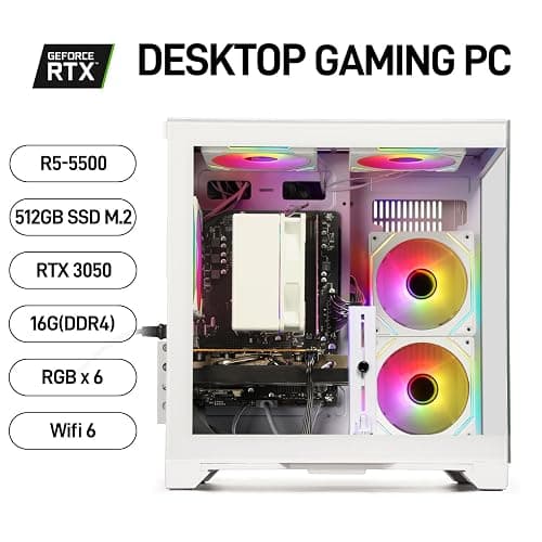 LXZ Gaming Desktop PC, Ryzen 5 5500,GeForce RTX 3050 6GB 16GB DDR4 RAM | 512GB NVMe SSD, DP HDMI DVI,Prebuilt Tower Computer for Gaming, Home and Office thumbnail 7