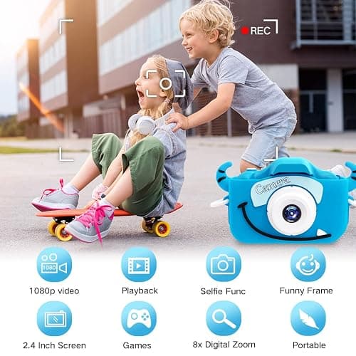 Goopow Kids Camera Toys for 3-8 Year Old Girls Boys,Children Digital Video Camcorder Camera with Cartoon Soft Cover, Best Chritmas Birthday Festival Gift for Kids - 32G SD Card Included thumbnail 3