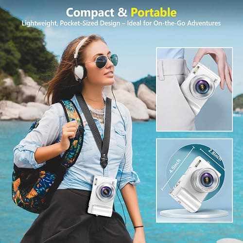 4K Digital Camera for Photography Autofocus, 64MP WiFi Vlogging Camera for YouTube with 2 Batteries, SD Card, 3" 180°Flip Screen Selfie Compact Travel Camera for Teens with 16X Zoom, Anti-Shake, White thumbnail 5