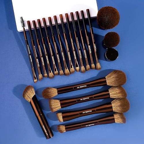 MAANGE 20 PCS Makeup Brush Set with Bag, Double-ended Kabuki Brush Foundation Contour Brush for Liquid Powder Concealer Eye Shadows Cream Cosmetics Blending Blush Face Makeup Tools (Brown) thumbnail 8
