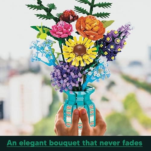 BlockPro Flowers Bouquet Building Blocks Set with Vase, Roses, Sunflower, Hyacinth, Hydrangea, Flower Set for Adults, Teen Girls, Home, Office Decor, Valentine's 1853pcs thumbnail 7