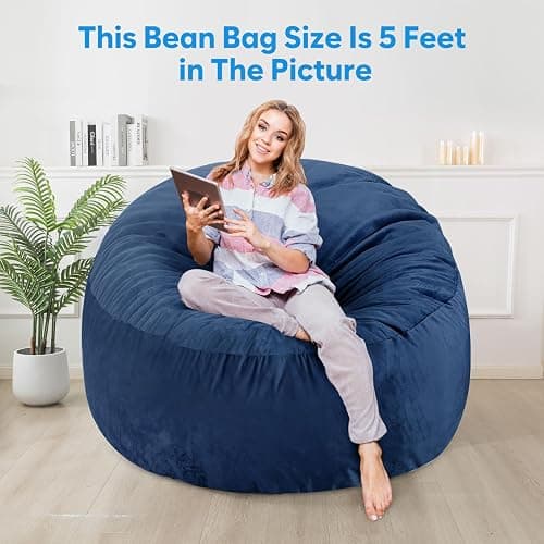 SHOUREN 4 Ft Bean Bag Chair,Bean Bag Chairs for Living Room,4 Foot,Navy | Bean Bag Chairs for Adults,Memory Foam Filling,Beanbag with Filler Included,Soft Velvet Cover,Pocket & Pull-Handle thumbnail 7