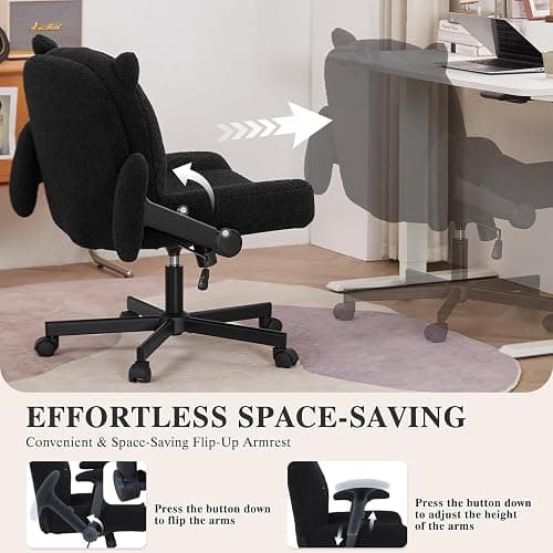 Sunchen Criss Cross Chair with Wheels and Arms, Cross Legged Office Chair with Wide Seat, Adjustable Cute Comfy Desk Chairs for Home Office, Bedroom, Vanity, Black thumbnail 3