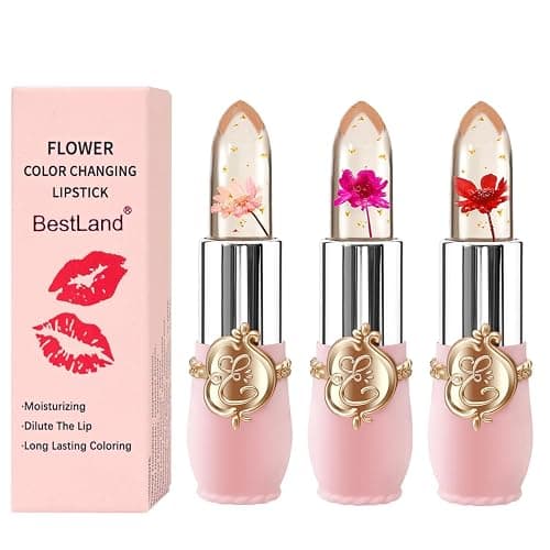 3 Packs Flower Jelly Lippenstift Set Magic Temperature Farbwechsel Lippenbalsam Langanhaltende Feuchtigkeitscreme Aloe Vera Flower Jelly Lippenstift Makeup Set (3PCS Set A) - Image 1