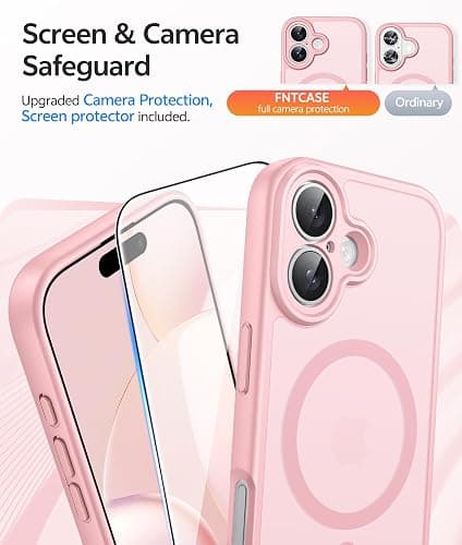 FNTCASE for iPhone 16 Case: [Compatible with Magsafe] Translucent Matte Cases with [Full Camera Protection] [Screen Protector] Military Grade Shockproof Protective Phone Cover - Light Pink thumbnail 4
