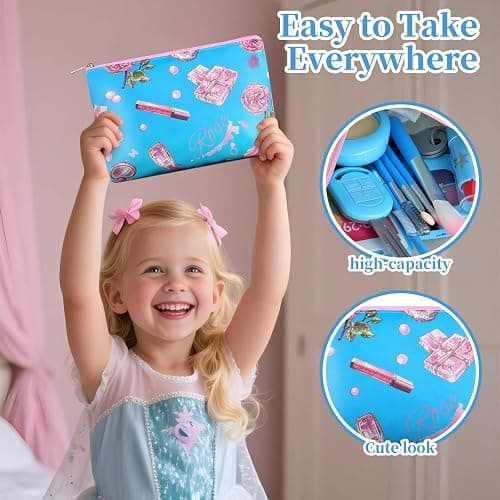 Woumserta Pretend Makeup Kit for Kids 3-5, Blue Fake Makeup Set for Toddlers Girls, Play Makeup Gifts for Little Girls Age 3 4 5 6 7 Year Old, Make Up Toys Birthday (Blue) thumbnail 6