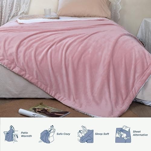 K.Garden Sherpa Fleece Throw Blanket for Couch Sofa, Super Soft Cozy Fuzzy Plush Blankets Fleece Thick Warm Blanket for Winter Reversible Thick Warm Blanket for Bed, Sofa,Pink 5060 thumbnail 5