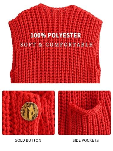 KEOMUD Women's Sleeveless Cropped Knit Cardigan 2025 Casual Button Down Crochet Sweater Vest Tops with Pockets thumbnail 5