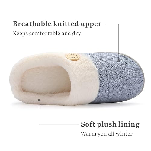 Chantomoo Womens Slipper Warm Comfy Memory Foam House Slippers Knitted Shoes Faux Fur Lined Anti-Skid Rubber Sole Bedroom Cozy Indoor Outdoor Slippers thumbnail 3