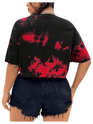 SOLY HUX Women's Plus Size T Shirt Tie Dye Skull Graphic Print Half Sleeve Tee Crop Tops thumbnail 2