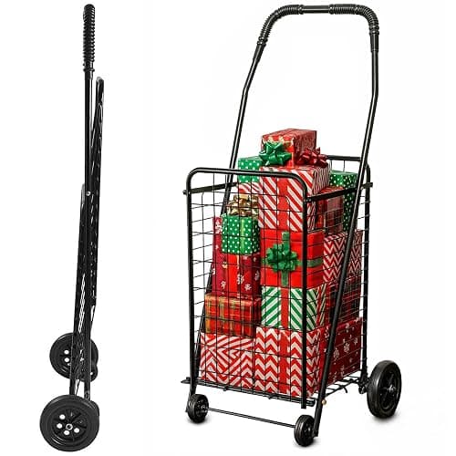 DMI Utility Cart with Wheels to be used for Shopping, Grocery, Laundry and Stair Climber Cart, Weighs 7.5 Pounds but holds up to 90 Pounds, Compact and Foldable, Black - Image 1