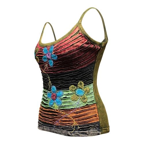 Shopoholic Fashion Women Cotton Hippy Razor Cut Vest Top Floral Embroidery Summer Sleeveless Tank Top thumbnail 7