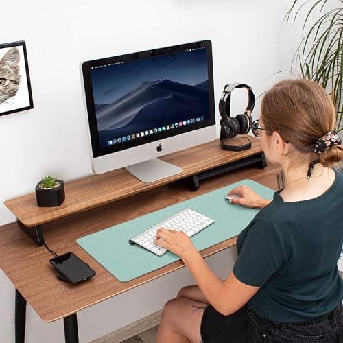 Desk Mat Large protector Pad - Multifunctional Dual-sided Office Desk Pad,Smooth Surface Soft Mouse Pad,Waterproof Desk Mat for Desktop, Pu Leather Desk Cover for Office/Home(Lake Blue, 23.6" x 13.7") thumbnail 5