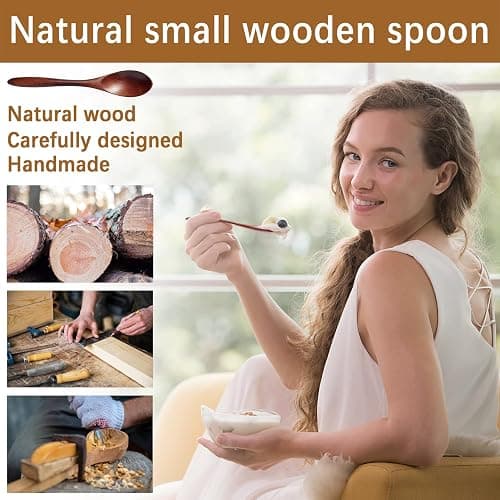 Hefild 7 PCS Small Wooden Spoons, 5.8 Inch Honey Spoons for Tea, Hardwood Wooden Honey Teaspoon for Coffee, Little Tiny Wood Spoons, Bamboo Table Spoon for stirring, Wooden Spoons for Utensils Set thumbnail 3