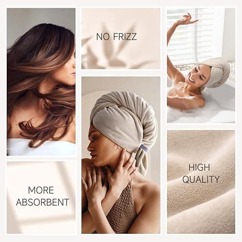 Umisleep 100% Microfiber Hair Towel, 41" x 22" Super Absorbent Towel Wrap with Elastic Loop, Large Curly Hair Towel for Women Long, Thick Hair, Camel thumbnail 3