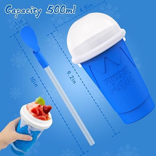 500ML Slushie Maker Cup,Quick Frozen Magic Cups for Homemade Milk Shake Ice Cream Maker, Double Layer Squeeze Slushy Maker Cup, Birthday Gifts for Friends,Family(Blue, 500ML) thumbnail 6