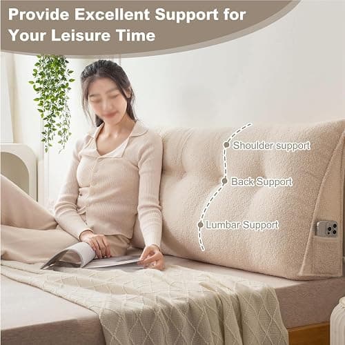 Headboard Pillow Bed Wedge Pillow for Headboard with Side Pockets Dorm Headboard Twin XL Long Back Pillow for Bed Bolster Pillow for Mattress,White,60x 50x20cm thumbnail 4