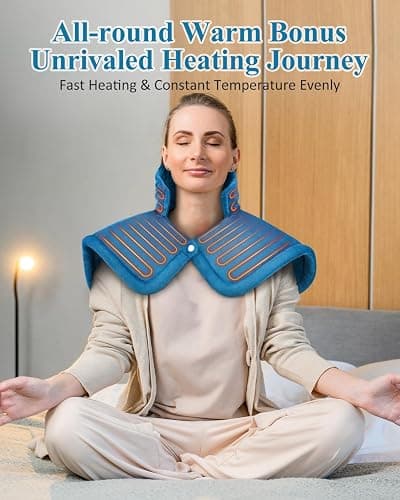 Heating Pad for Neck Shoulders Pain Relief, Christmas Gifts for Men Women Mom Dad Seniors, Electric Weighted Heated Wrap 6 Heat Settings 4 Timers Auto Off, Birthday Anniversary Retirement Gifts, Blue thumbnail 5