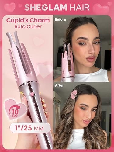 SHEGLAM Pink Curling Iron Automatic Gift for Woman (Pink, 1 inch) thumbnail 2