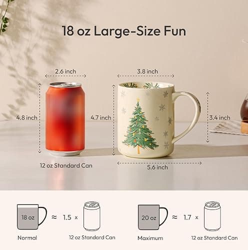 LINVIA 18 oz Large Ceramic Coffee Mug, Porcelain Tea Cup with Big Handle | Garden Floral Teacup, Microwave Dishwasher Safe (Winter, Christmas Tree and Snowman) thumbnail 3