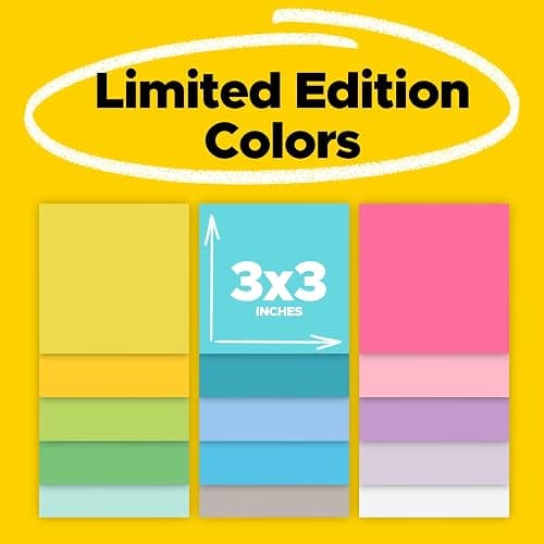Post-it Super Sticky Notes, 3 x 3 in, Assorted Brights, 15 Pads | School Supplies and Oﬃce Supplies, 2X the Sticking Power thumbnail 2