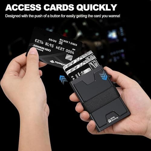 SEMORID Slim Aluminum Card Holder Wallet for Men, Durable Expandable Backplate, RFID Blocking Minimalist Metal Pop Up Wallet, Holds 12+ Cards Plus Cash (Black) thumbnail 4