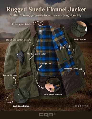 CQR Men's Flannel Lined Shirt Jackets, Long Sleeved Rugged Plaid Cotton Brushed Suede Shirt Jacket thumbnail 8