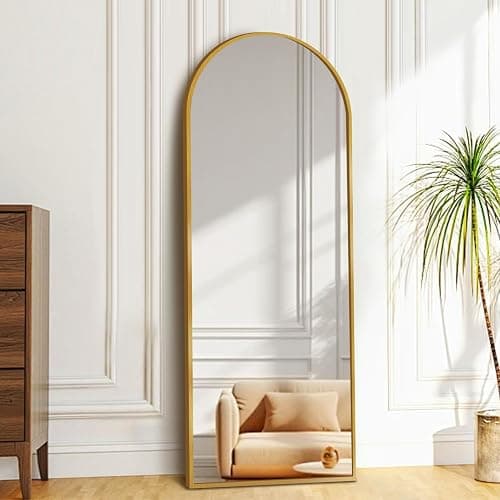 TRUNBACK 56"x18" Full Body Mirror with Stand, Arched Mirror Full Length, Aluminum Alloy Thin Frame - Freestanding/Leaning/Wall Mount for Bedroom, Living Room & Entryway (Gold) - Image 1