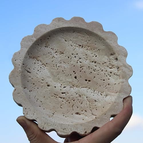 Natural Small Travertine Scalloped Edge Tray 6.3", Marble Jewelry Dish, Trinket Tray for Women Gift thumbnail 3
